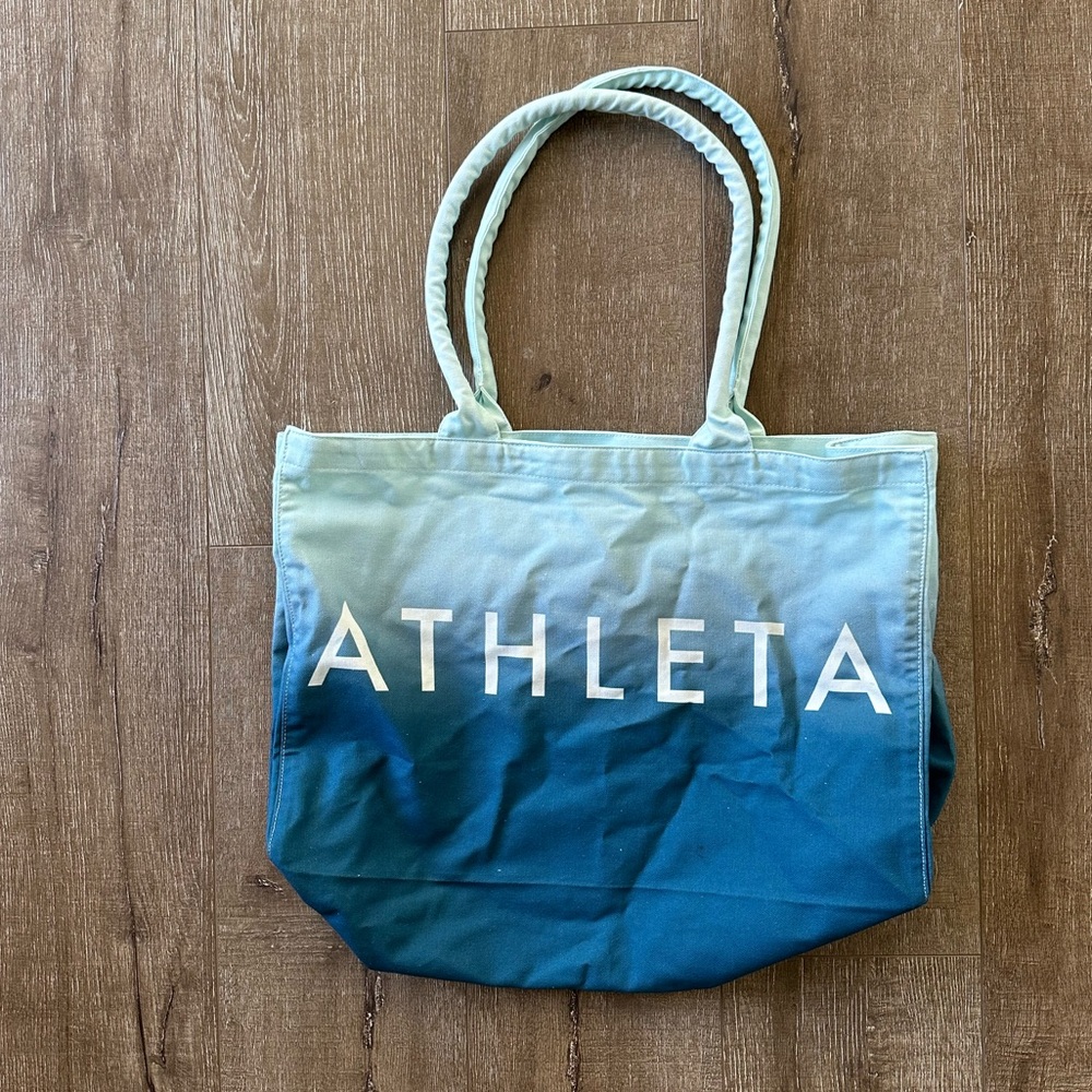 Athleta Gradient Turquoise Blue Canvas Tote Bag